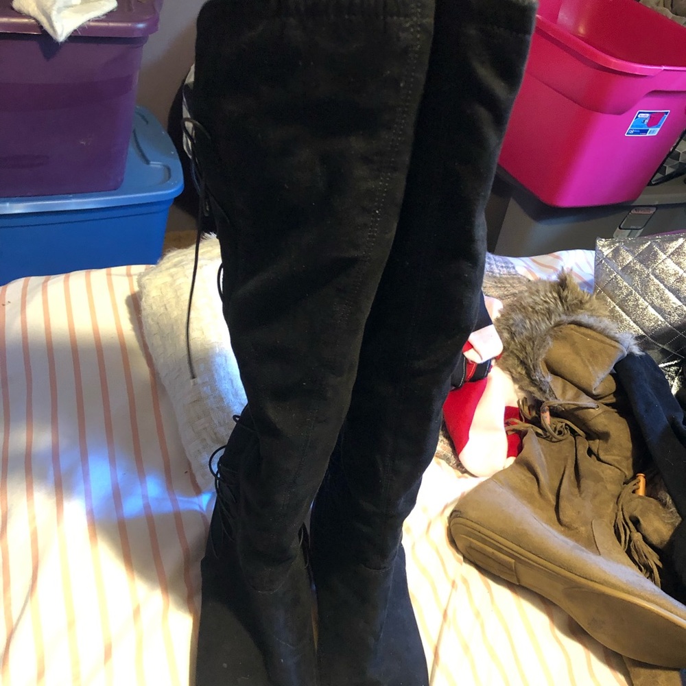 above knee high black boots